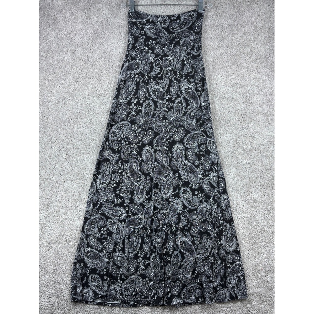 B_envied Womens Black White Paisley Maxi Skirt High Waist Boho A-Line Size L - Picture 3 of 7